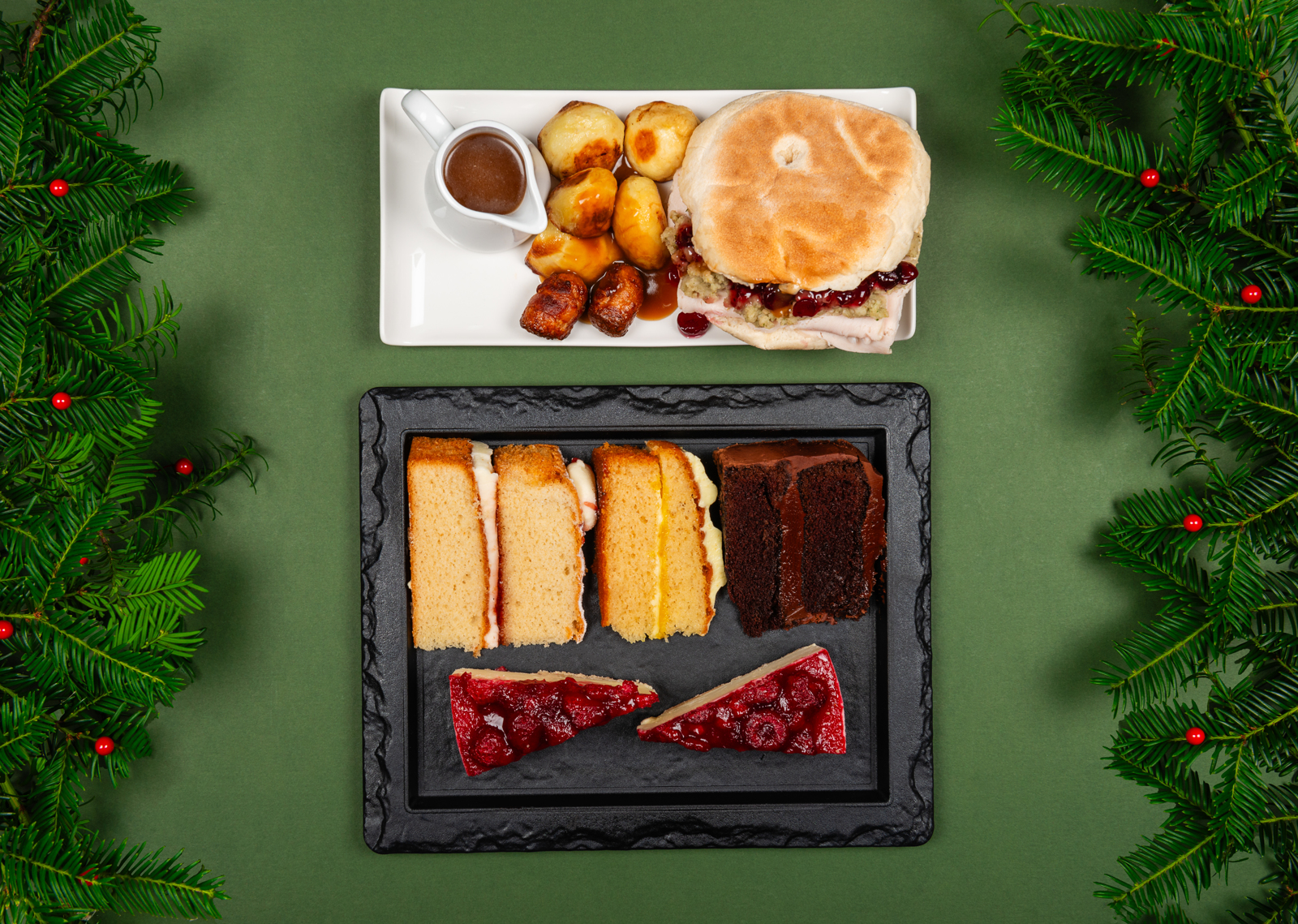Hot Turkey Stottie and dessert